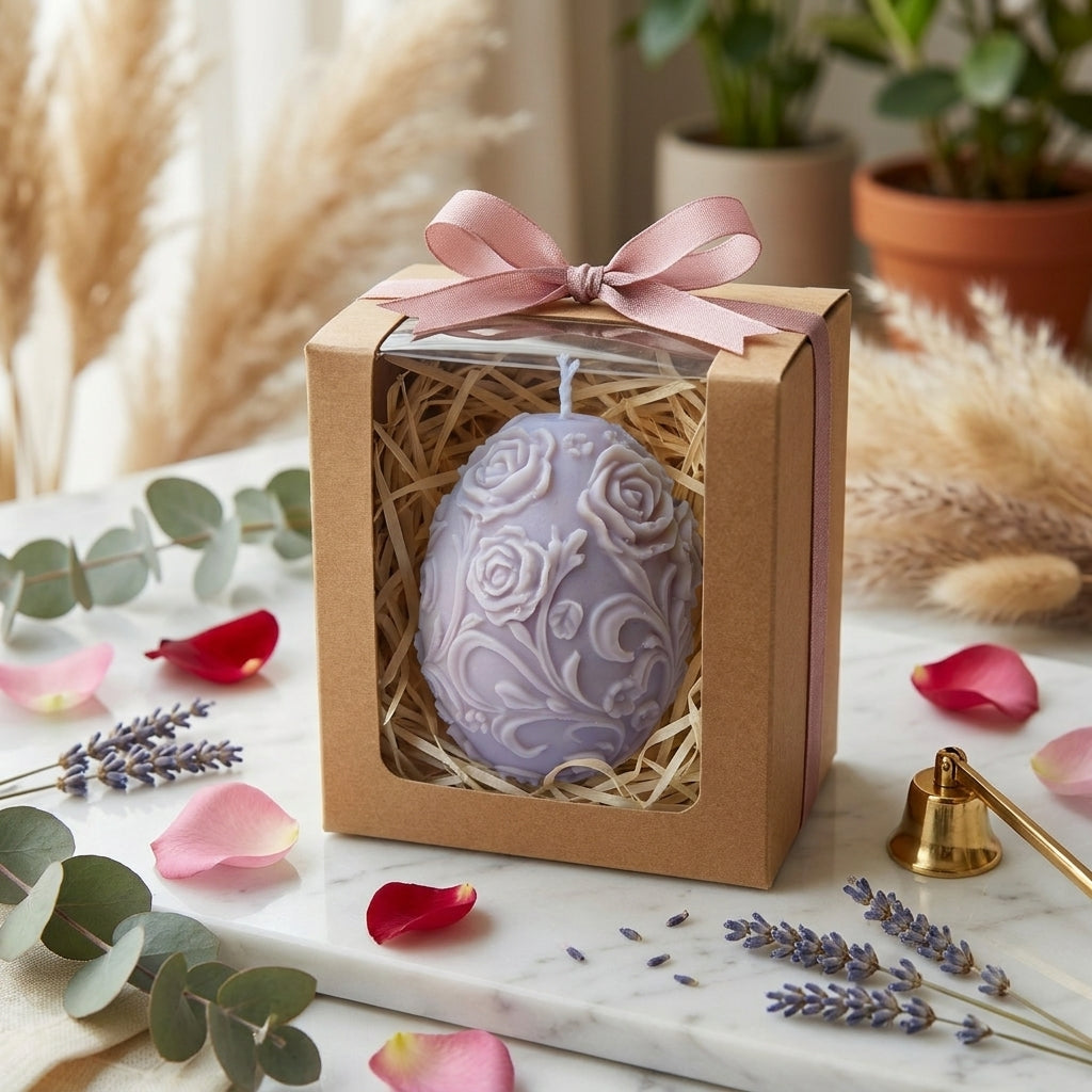 Floral Embossed Artisan Egg Candle Set