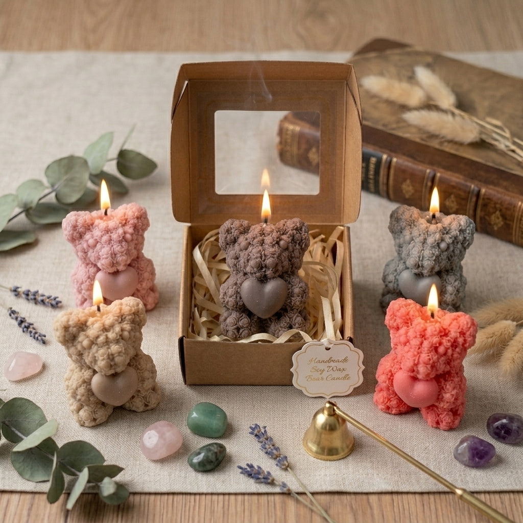 Artisan Rose-Textured Teddy Bear Love Candle