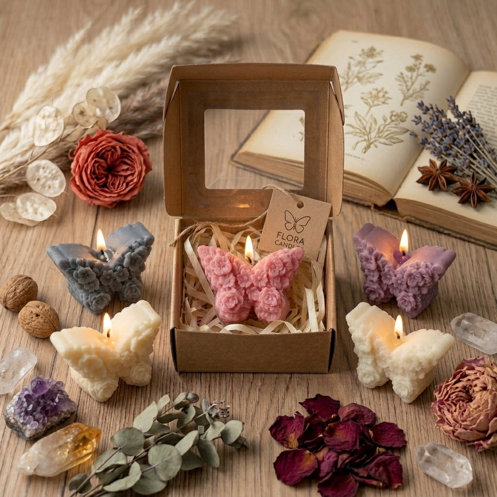 Floral Butterfly Artisan Sculpted Candle