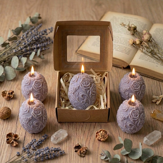 Floral Embossed Artisan Egg Candle Set
