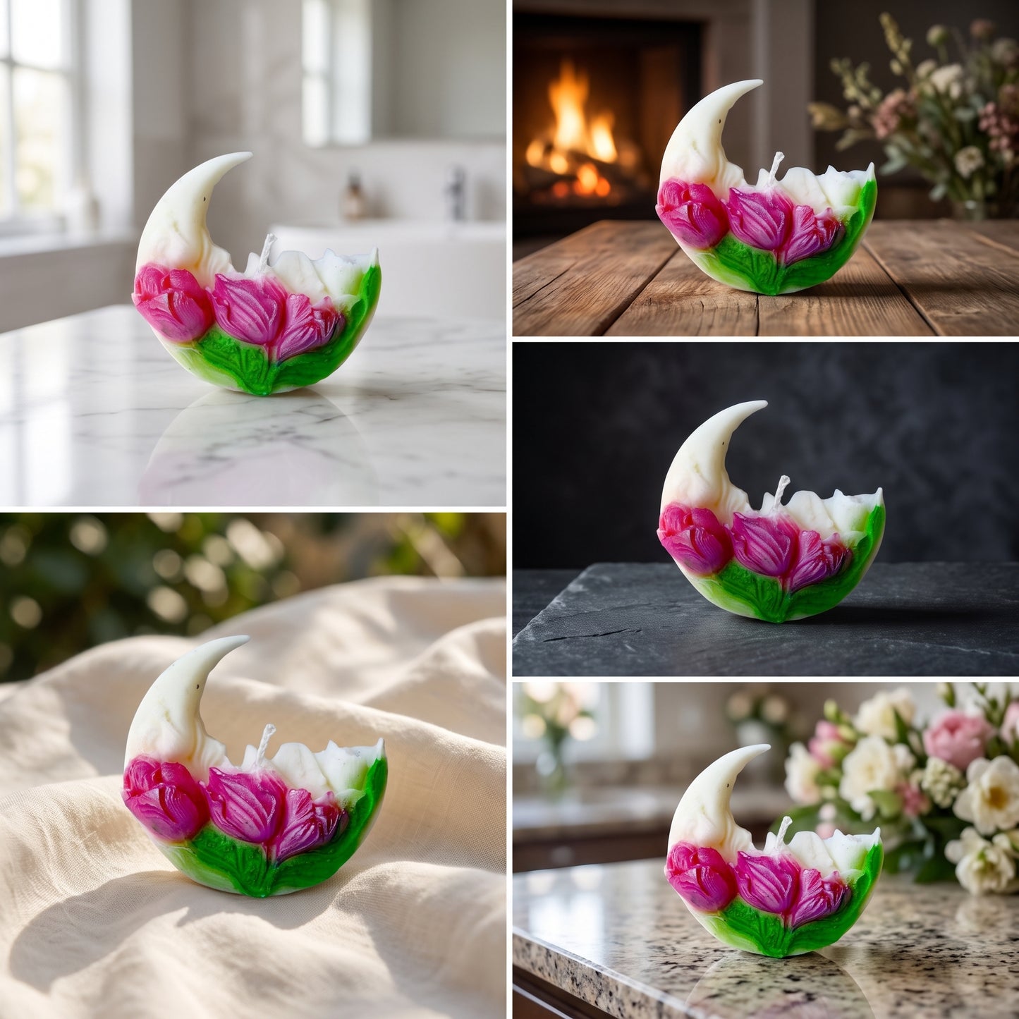 Celestial Moon & Floral Bloom Artisan Candle