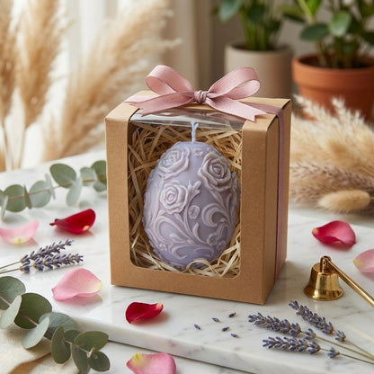 Floral Embossed Artisan Egg Candle Set