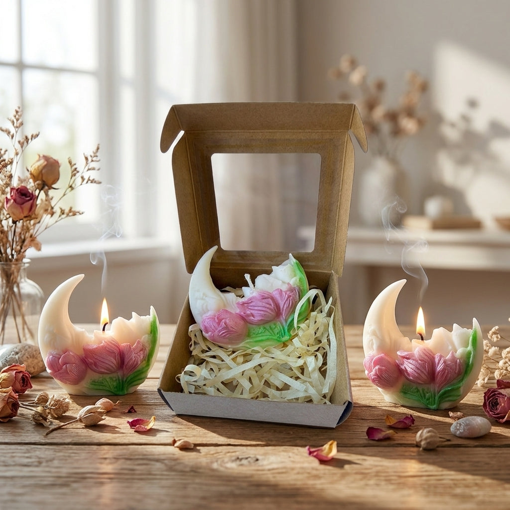 Celestial Moon & Floral Bloom Artisan Candle