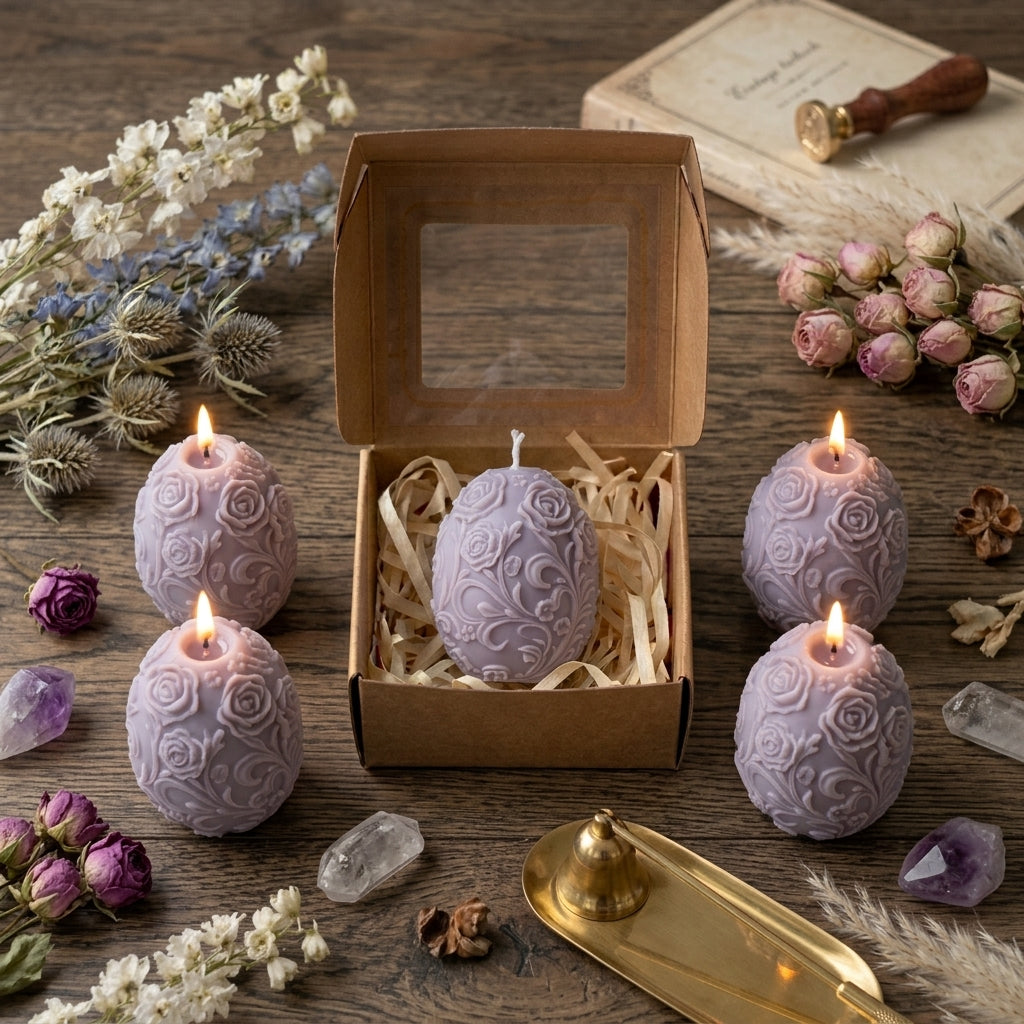 Floral Embossed Artisan Egg Candle Set