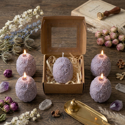 Floral Embossed Artisan Egg Candle Set