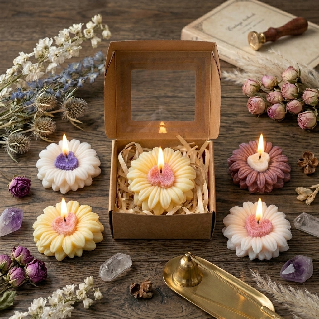 Heart-Centered Daisy Artisan Candle Set