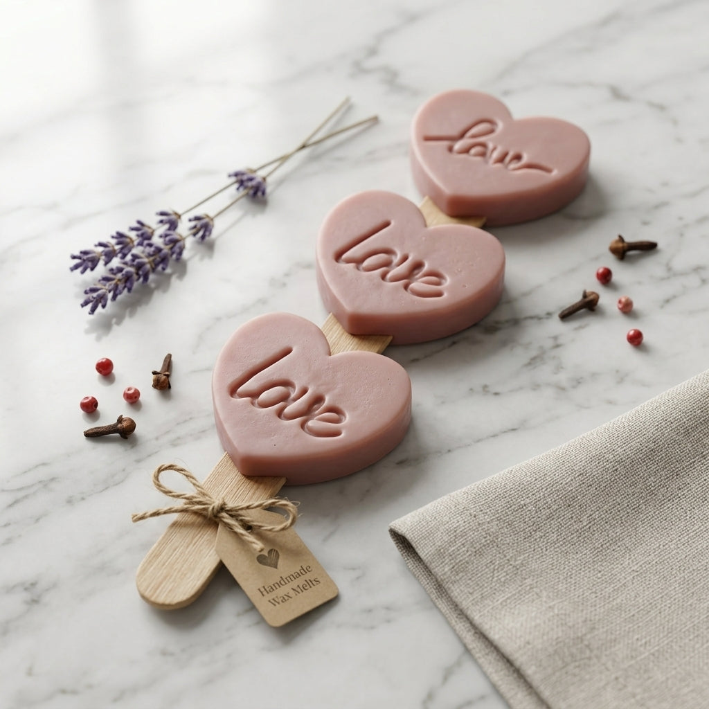 "Love" Heart Wax Melt Trio on Stirrer