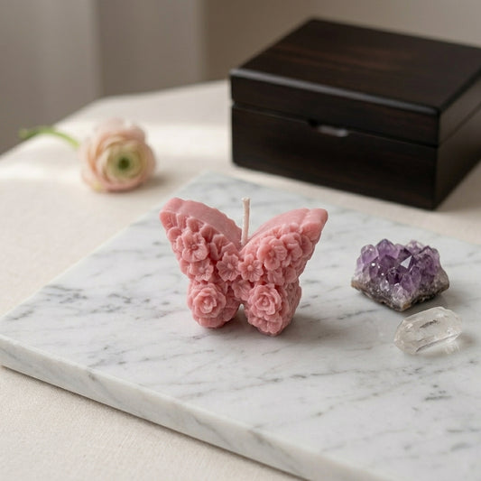 Floral Butterfly Artisan Sculpted Candle
