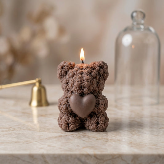 Artisan Rose-Textured Teddy Bear Love Candle
