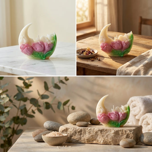 Celestial Moon & Floral Bloom Artisan Candle