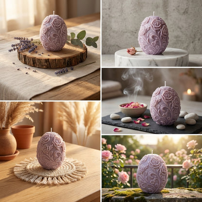 Floral Embossed Artisan Egg Candle Set