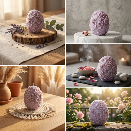 Floral Embossed Artisan Egg Candle Set
