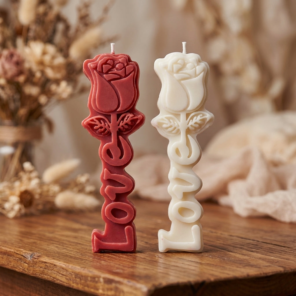 "LOVE" Rose Pillar Artisan Candle